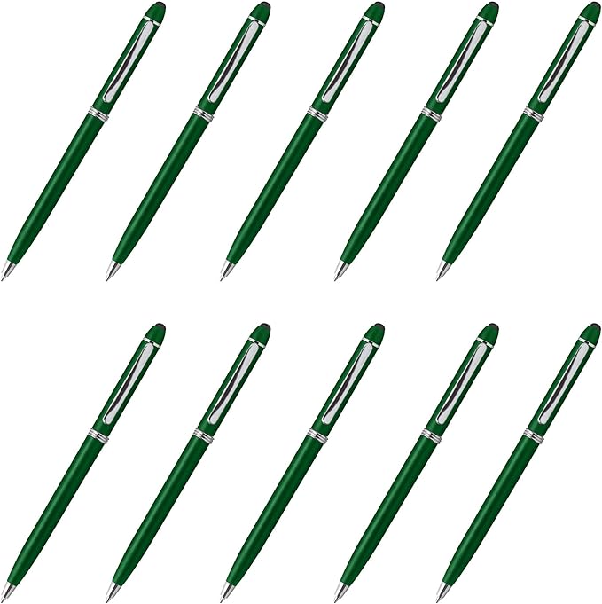 DISCOUNT PROMOS Twist Action Plastic Stylus Pens, Set of 10, Bulk Pack - Pens for Work, Cool Pens for Writing, Black Ink - Green