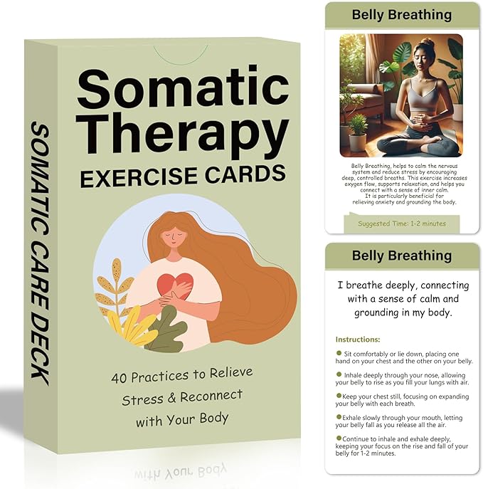 Somatic Therapy Exercise Cards - 40 Mindfulness Cards with Simple Practices, Coping Skills for Nervous System Regulation to Relieve Stress, Trauma Release and Reconnect with Your Body - 3.9”x5.9”