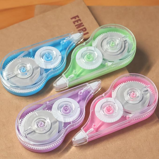 Tramboo 4 Pcs 39.4 Ft Colorful Correction Tape, White Wrong Out Tape Roller Bulk for Noting, Teacher Supplies, School, Office (4 Colors)