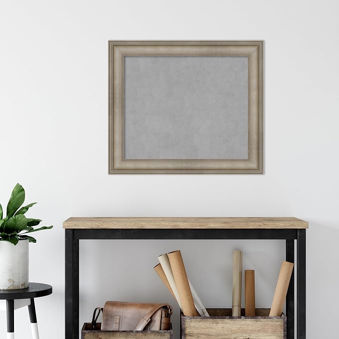 Amanti Art Silver Framed Magnetic Board 25x29 Medium Vision Board for use with Magnets, 100% Metal Sheet to Display Items as Office Decor or for Home Organization in mudroom, Kitchen or Kids Room