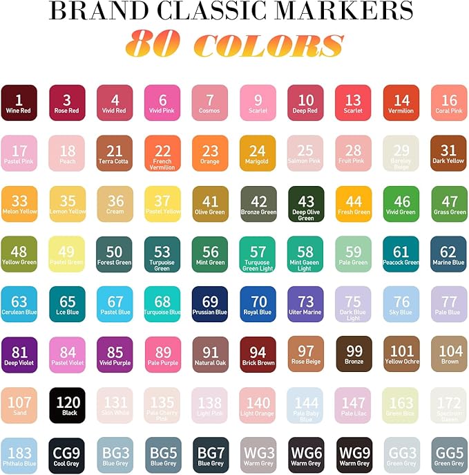 WELLOKB Alcohol Markers,80 Colors Dual Tip Permanent Art Markers for Adults Coloring Illustrations Sketch,Christmas gift,Alcohol Based Marker with Case,for Book Painting Card Making