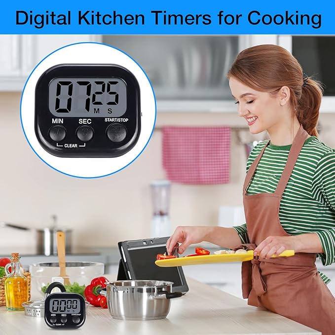 Leumoi 24 Pcs Digital Kitchen Timers Magnetic Back Timers Bulk Large Screen Loud Alarm On/Off Switch Minute Second Count up Countdown Memory Setting for Cooking Classroom Exercise (Black)