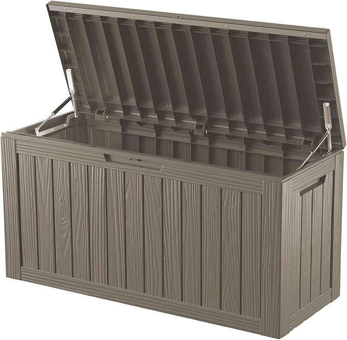 Decksplore Outdoor Storage Box Waterproof, Lockable Resin 80 Gallon Deck Box Patio Storage Bin for Pool Accessories Cushion Furniture, Garden Tools, UV-Resistant Outside Delivery, Grey