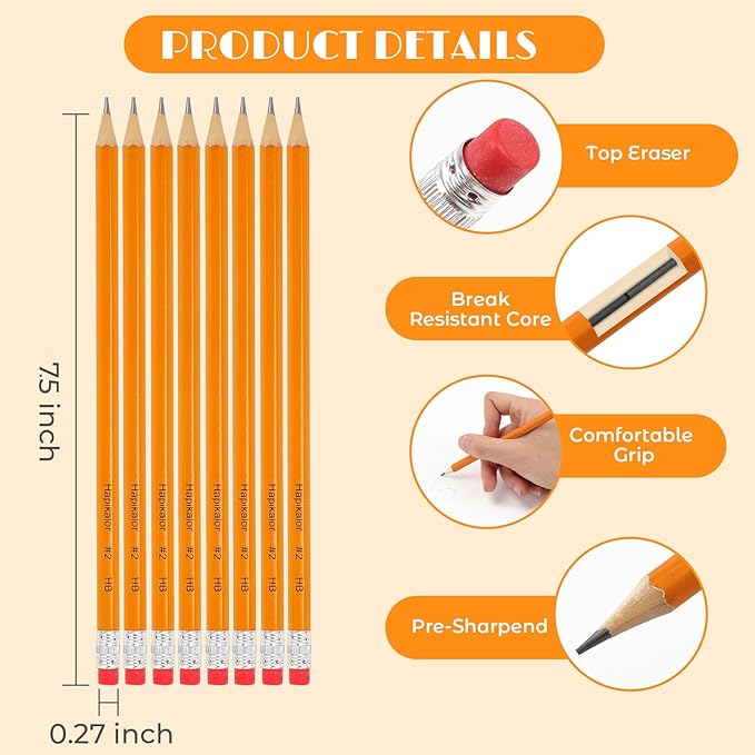 Hapikalor 360-Pack Sharpened #2 Yellow Pencils with Erasers, Bulk Pack Graphite Pencils for School Classroom Teacher Supplies, Writing, Drawing and Sketching