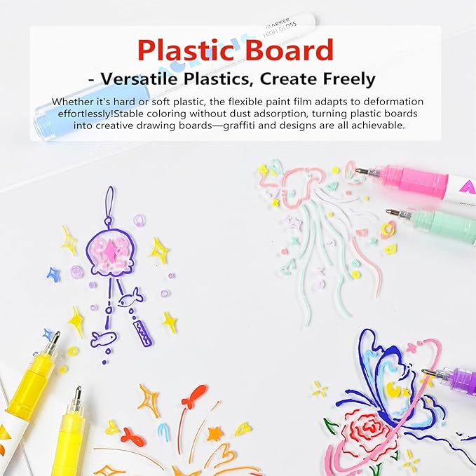 kander Acrylic Gel Pens, 12 Colors Highlighter Acrylic Gel Ink Pens with Bullet Tip,Strong Coverage, Large Ink Capacity, Multi-Purpose Paint Pens for Rock Painting, Crafts, DIY, Art Supplies