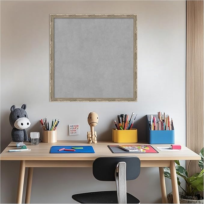 Amanti Art Silver Framed Magnetic Board 22x22 Medium Vision Board for use with Magnets, 100% Metal Sheet to Display Items as Office Decor or for Home Organization in mudroom, Kitchen or Kids Room