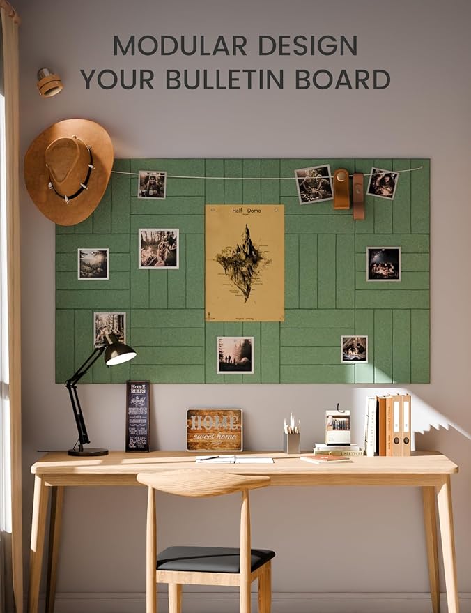 Large Felt Bulletin Board 36"x24" Cork Board Alternative - 6 Pack with 40 Safe Removable Adhesive Tabs, Cork Boards for Walls Pin Board for Home Office Classroom Felt Board-Moss Green