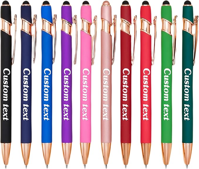 CRME Custom Pens Personalized Pen in Bulk Customized Pens Engraved Grip Retractable Ballpoint Pen with Name Text Logo 2-in-1 Stylus Pens for Touch Screens Ideal for Business Church Party 10-Pack