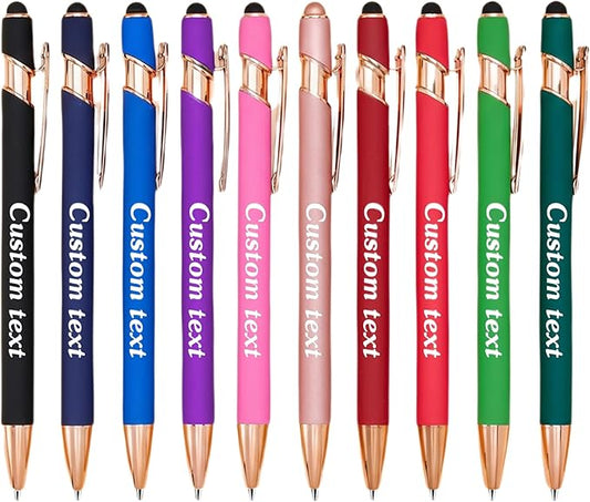 CRME Custom Pens Personalized Pen in Bulk Customized Pens Engraved Grip Retractable Ballpoint Pen with Name Text Logo 2-in-1 Stylus Pens for Touch Screens Ideal for Business Church Party 10-Pack