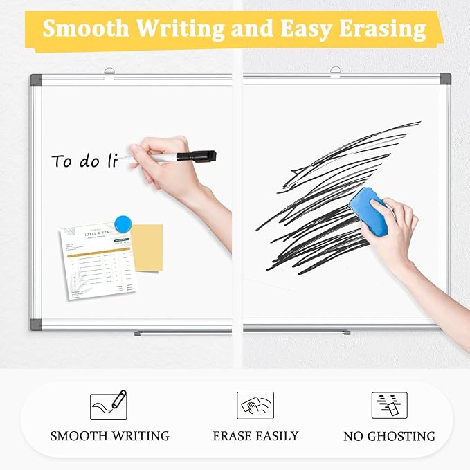 AMUSIGHT 2 Pack Double-Sided Magnetic Whiteboard, 36" x 24" Dry Erase Board, Aluminum Frame White Board for Wall, Hanging Mounting White Board Dry Erase Marker Board for Office, School, Home