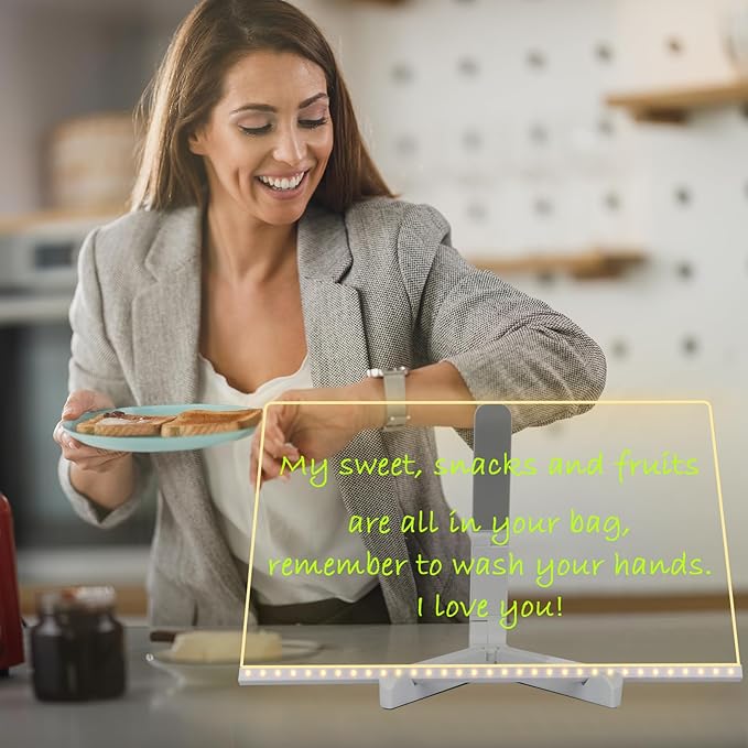 Acrylic Dry Erase Board with Light 11.8 X 7.9” Clear Light up Dry Erase Board with Stand Desktop Glow Memo LED Letter Rewritable Message Board White Board LED Note Board with 7 Color Markers