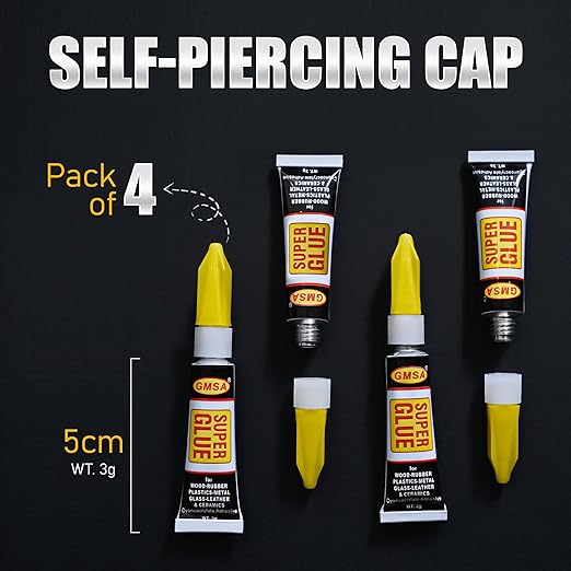 GMSA 4 Pack Super Glue All Purpose, Fastest & Toughest Adhesive 3g Instant Repair Unbreakable Bond, Strong Superglue Liquid for Hard Plastic, Rubber, Metal, Leather, Ceramics, Wood, DIY Craft
