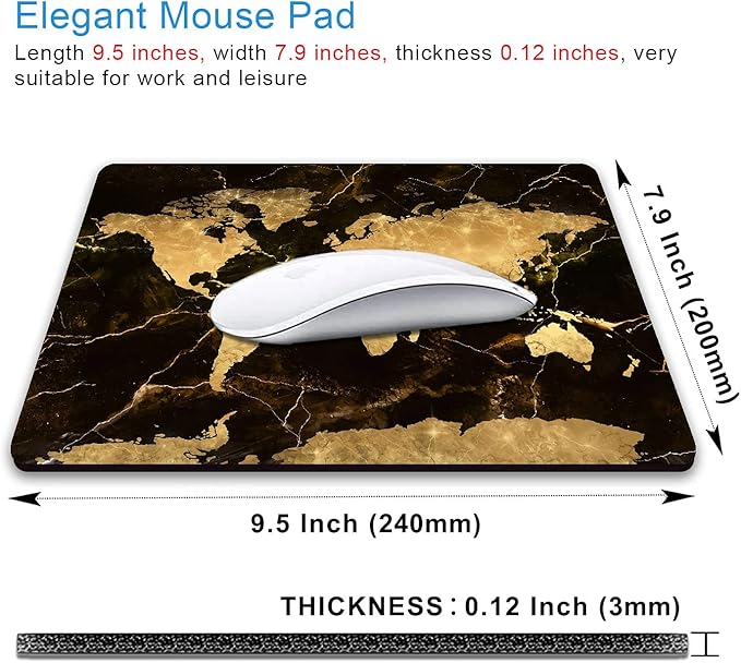 IMAYONDIA Square Mouse Pad, World Map Mouse Pad, Black Gold Marble Mousepad, Non-Slip Rubber Mouse Pad, Vintage Map Design Mouse Pads for Office, Work, Men, 9.5 x 7.9 Inch
