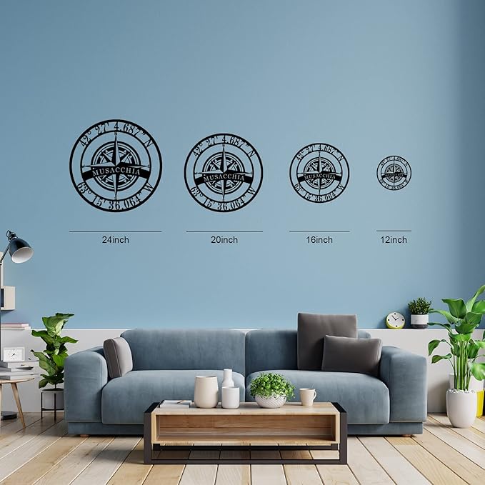 Metal Name Signs Personalized, Nautical Compass GPS Coordinates Metal Sign with Last Name Date, Compass Metal Sign, Personalized Wall Decor, Personalized Wedding Gift
