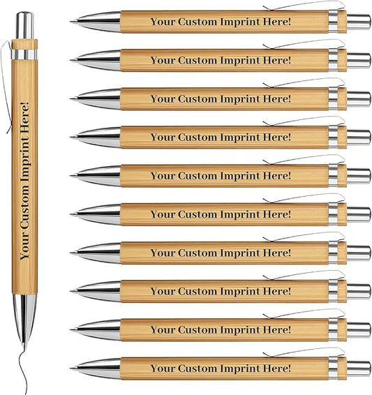 Auto-aAtend Personalized Bamboo Pens with Name Logo Text Custom Bamboo Wooden Pen Retractable Black Ink 1mm Ballpoint Pen for Writting Office Gifts