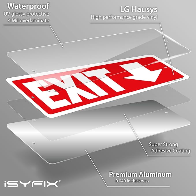 iSYFIX Exit Signs 6 Pack 12x4 Inch with Directional Down Arrows - Rust Free Aluminum, Laminated for UV, Weather, Scratch Resistance - Ideal for Offices, Schools, Theaters, Restaurants