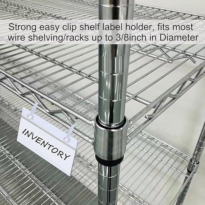 ChanQnTon Plastic Shelf Labels,3.94 * 1.57inch 60pcs Label Holders with 120pcs Snap Lock Hanging Loops and 60pcs Matched Paper Inserts for Wire Basket,Price Tags,Shelf Tags for Wire Shelving