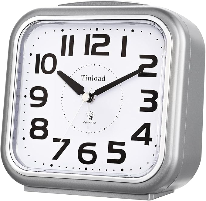 Tinload 5.5" Large Analog Alarm Clock Silent Non Ticking, Gentle Wake, Beep Sounds, Increasing Volume, Battery Operated Snooze and Manual Light, Easy Set