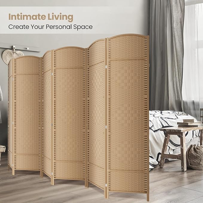 Cocosica 6 Panel Room Divider,6Ft Folding Privacy Screen,Tall - Extra Wide Foldable Panel Partition Wall Divider with Diamond Double-Weaved Hand-Woven Design Room Screen Divider