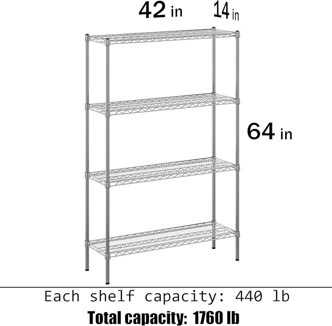 Regal Altair 14" Deep x 42" Wide x 64" Height Wire Shelving Kit | 4-Tier | NSF Commercial Storage Rack Unit