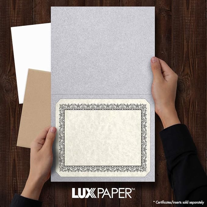 LUXPaper 9.5" x 12" Certificate Holders | Silver Metallic | 105lb. Cover | 250 Qty