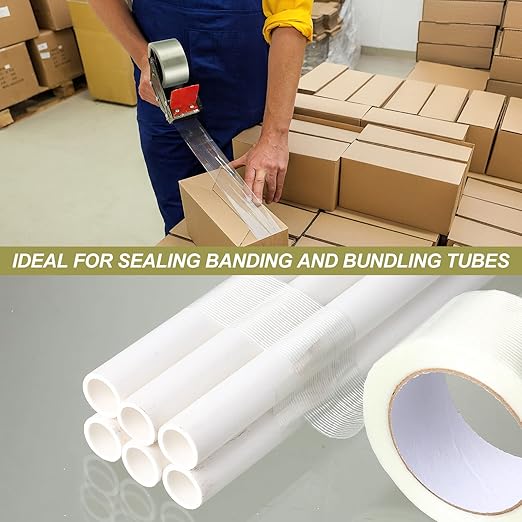 Treela 40 Rolls Strapping Tape 2 Inch X 60 Yards 5.5 Mil Fiberglass Filament Tape Transparent Reinforced Heavy Duty Packing Strips for Shipping Sealing Binding Fixing