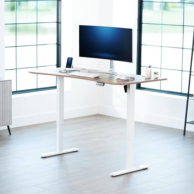 VIVO Electric 63 x 32 in Standing Desk, Memory Height Adjustment, 1B Series, Holds 220 lbs, Reclaimed Wood Top White Frame, DESK-KIT-1W1P