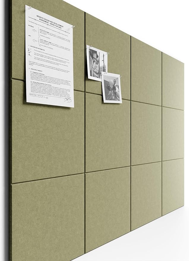 Bumusty Large Cork Board 47"x35" Alternative - 12 Pack Felt Wall Tiles with 70 Safe Removable Adhesive Tabs, 30 Pushpins, Cork Boards for Walls Pin Board Bulletin Board Office Decor (Olive Green)