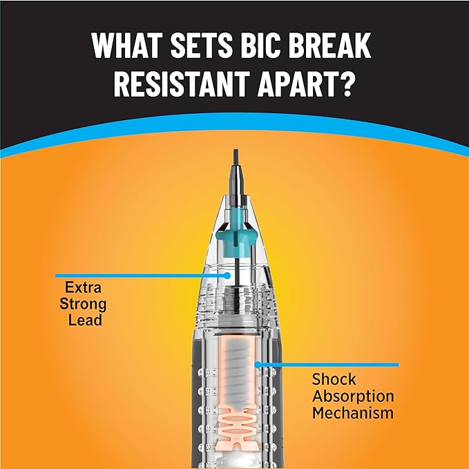 BIC Break Resistant Mechanical Pencil with Shock Absorption and Jumbo Twist-Up Eraser, 12-Count