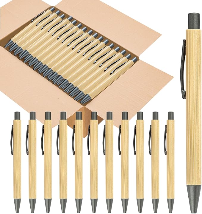 lyforx 100pcs Bamboo Pens Bulk Wooden Bamboo Pens Engraving Wooden Ballpoint Pen Customizable Gift Pen Bulk