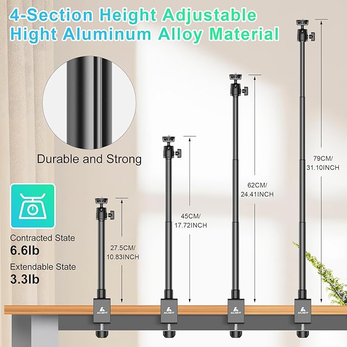 Ailight Camera Desk Mount Webcam Stand, Adjustable Table Camera Stand with 1/4" Screw & C Clamp Overhead Tripod Webcam Mount for Logitech Obsbot insta360 Anker and Others
