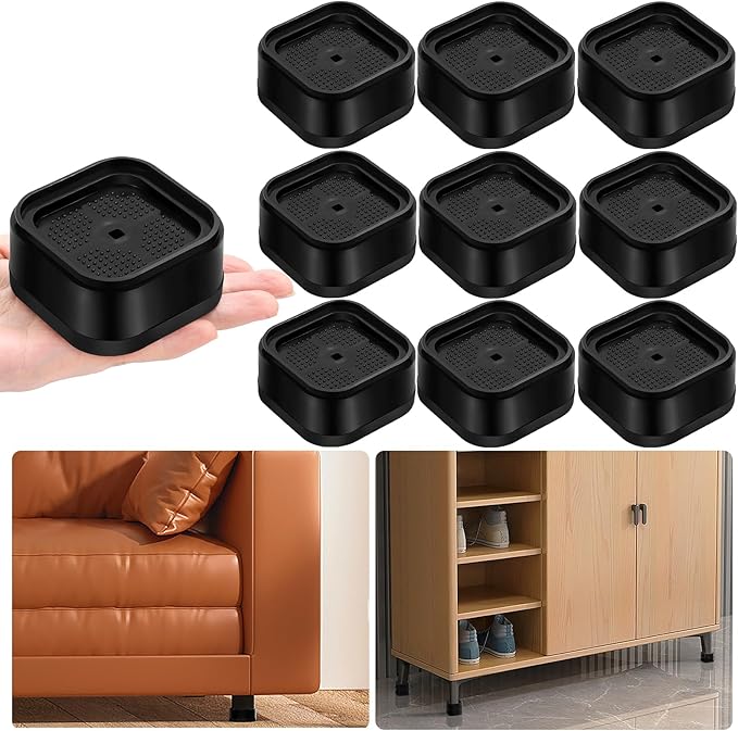 shouwuhho 9 Pack Furniture Risers Adjustable Bed Risers Heavy Duty Lifts Height 1", Square Stackable Bed Risers 1, 2 or 3 Inch for Desk Leg Table Couch Sofa Chair Bed Frame Legs Dorm, Black