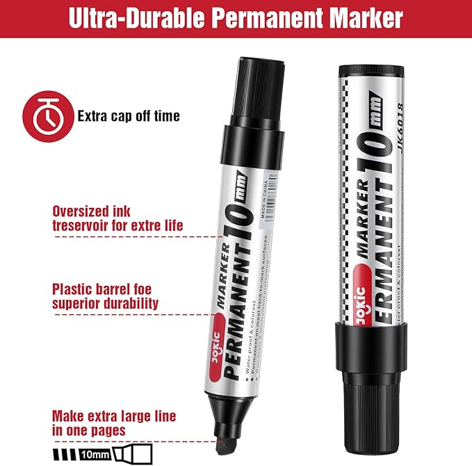 hidyuuoo 30 Pack Jumbo Size Permanent Markers Bulk Permanent Marker Set Chisel Tip Pens Waterproof for Industrial Use Work on Wood Metal Plastic Stone Glass