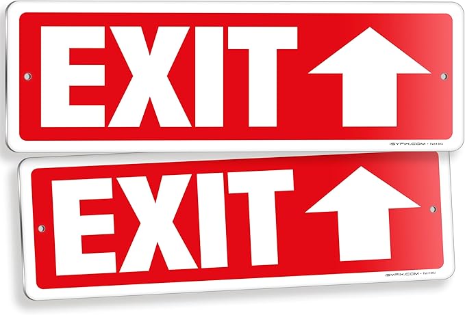 iSYFIX Exit Signs 2 Pack 12x4 Inch with Directional Up Arrows - Rust Free Aluminum, Laminated for UV, Weather, Scratch Resistance - Ideal for Offices, Schools, Theaters, Restaurants