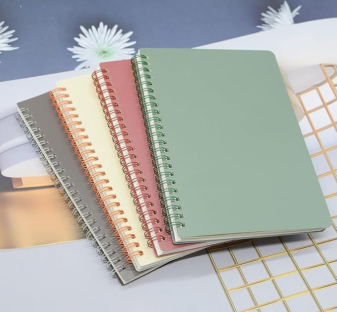 Yansanido Spiral Notebook, 4 Pcs 4 Color A5 Thick Plastic Hardcover 7mm College Ruled Paper 80 Sheets (160 Pages) Journal for School and Office Supplies (4 Pcs A5)