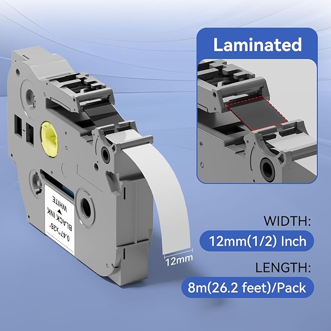 3pack 12mm 0.47 TZe TZ Tape Laminated White Label Maker Tape Replacement for Brother P Touch Label Tape TZe-231 TZe231 Compatible with Brother PT-D210 PT-D220 PT-H110 PT-D410 PT-P710BT