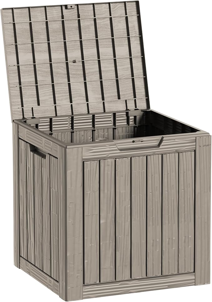 Yardgrace 30 Gallon Waterproof Deck Boxes for Outdoor - Compact Resin Patio Storage Boxes, Pool Storage Bin with Lock for Cushions & Tools, UV-Resistant, Slate Grey