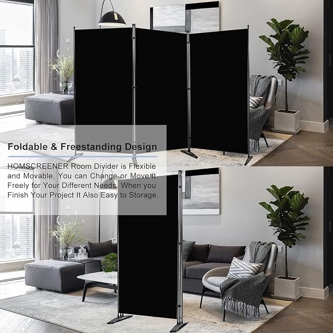 Room Divider 6FT Folding Privacy Screens, 3 Panel Partition Room Dividers w/Freestanding Design, Portable Wall Divider for Room Separtation, Fabric Screen Panel for Home Office Bedroom Dorm