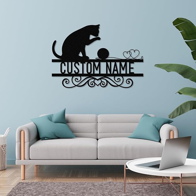 Dyoart Personalized Cat Metal Signs - Custom Funny Cat Metal Sign, Black Cat Metal Wall Art, Metal Cat Wall Decor, Last Name Sign, Cat Gifts for Cat Lovers, Home Decor for Living Room Bedroom