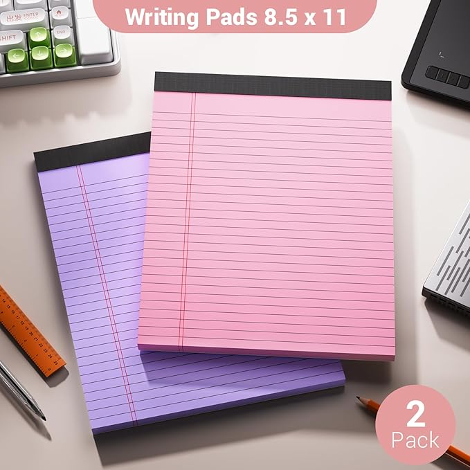 Roneky Legal Pads 8.5 x 11 Colored Note Pads, 2 Pack Notepads 8.5 x 11 Lined Paper, Colored Notebook Paper Writing Pads 30 Sheets per Colored Paper Pads for Purple Legal Pads Home Office School