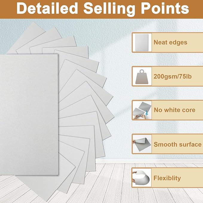 Silunkia 100 Sheets Grey Cardstock 8.5 x 11 Certificates Paper, 200gsm/75lb Premium Gray Card Stock Printer Paper for Card Making, Thank You Cards, Business Cards, Menus, Scrapbooking