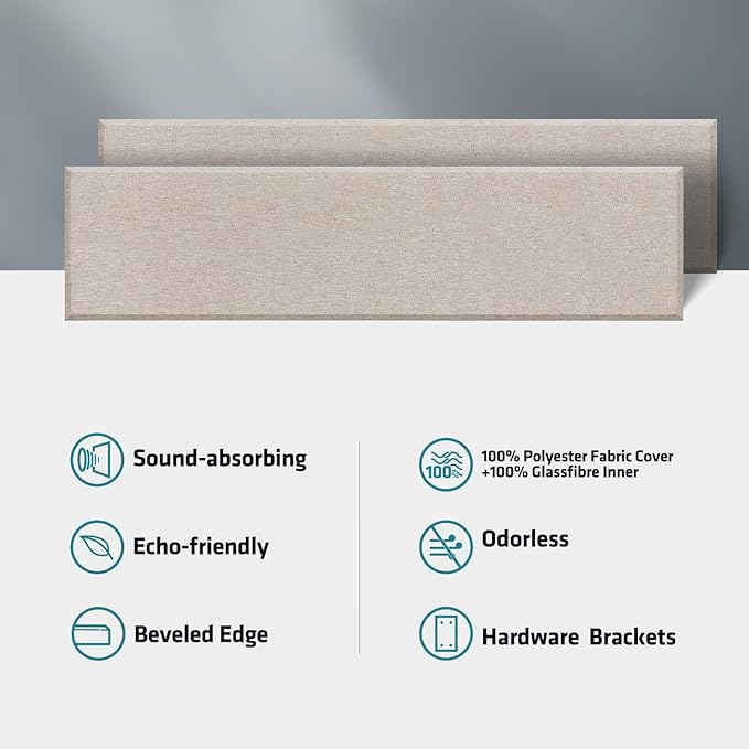 2 Pack 2" Thick Acoustic Panels, 47.24" X 11.81" Fiberglass Wall Panel, Acoustic Panels Sound Absorbing for Office, Studio, Home Theatre - Linen