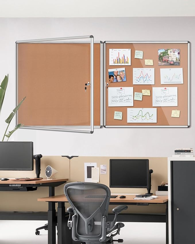 Mifuro 2 Pack 38"x38" Enclosed Bulletin Board, Lockable Weather-Resistant Aluminum Cork Noticeboard for School & Office, Silver Frame w/Cork
