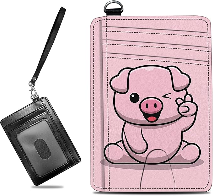 BWEGRHE Small Travel Wallets, Pink Pig Slim Minimalist Front Pocket Wallet with Wristlet, RFID Blocking PU Leather Credit Card Holder with ID Window Change Purse for Men Women