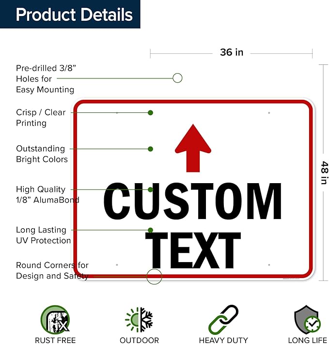 Custom Arrow,Custom Directional Sign, Up Arrow,36x48 Inches, Rust Free DiBound, Fade Resistant, Made in USA by My Sign Center
