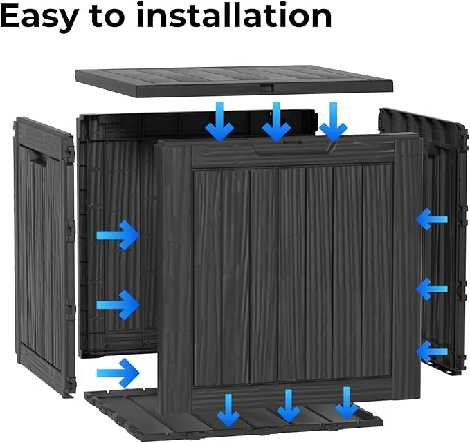 Yardgrace 30 Gallon Waterproof Outdoor Storage Box - All-Weather Deck Box for Patio & Pool, Lockable Resin Patio Deck Box with UV Protection, Matte Black