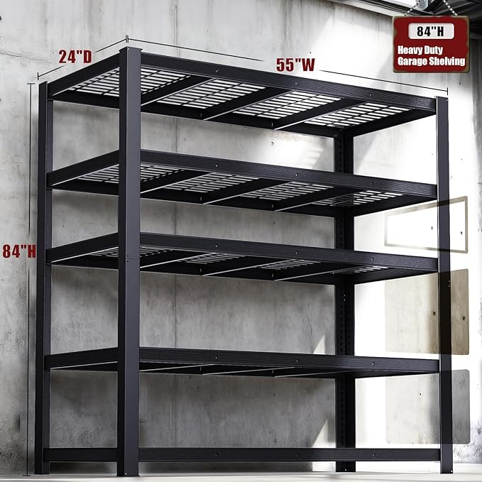 ZEUKMXOO Heavy Duty Garage Shelving,5-Tier Storage Shelves(84" Hx24 Dx55 W),3050LBS Capacity Industrial Shelving Units and Storage,Adjustable Shelving Unit for Garage,Warehouse,Basement