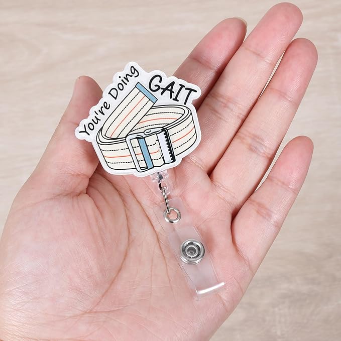You're Doing GAIT Funny Physical Therapy Nurse Badge Reel, Cute Gait Belt PT Retractable ID Card Badge Holder, Name Tag Badge Buddy for RN PM&R Rehab Nurse Nursing Student Physical Therapist Gifts