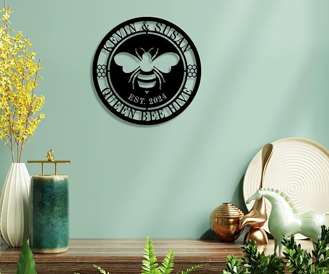 Personalized Honey Bee Sign,Custom Metal Bee Decor,Bee Hive Garden,Welcome Family Bee Sign,Custom Garden Sign,Gift for Gardener Bee Keeper，Bee Hive Decor