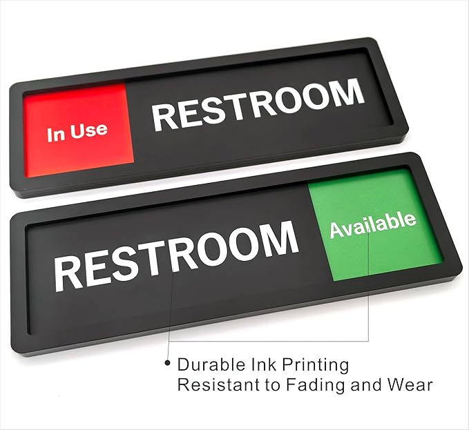 Restroom Sign – In Use/Available Slide Switch Sign ，Premium Durable Acrylic Material, Super Strong Self-Adhesive, Quick Installation, Suitable For Your Home And Business (9×3 Inches, Black)